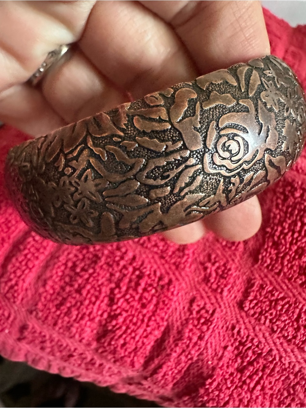 Floral Engraved Copper-Tone bangle Bracelet